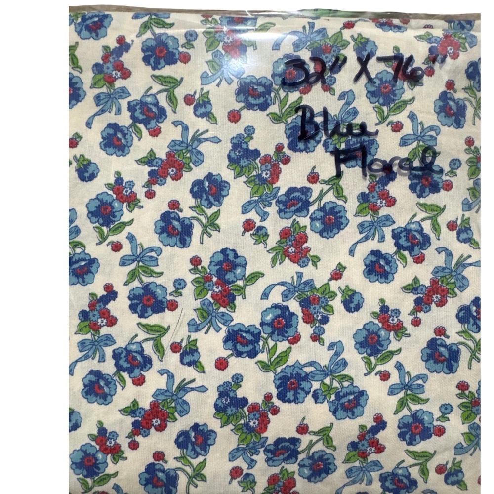 Vtg Feed Bag Sack Fabric - 1930's-1950's - 32" X 76" Blue Pink Floral‎ Off White